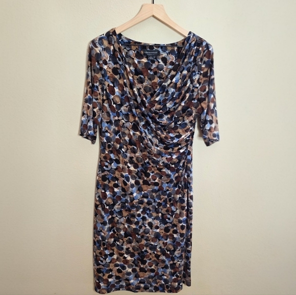 Connected Apparel Blue and Brown 3/4 Sleeve Dress - Picture 1 of 7